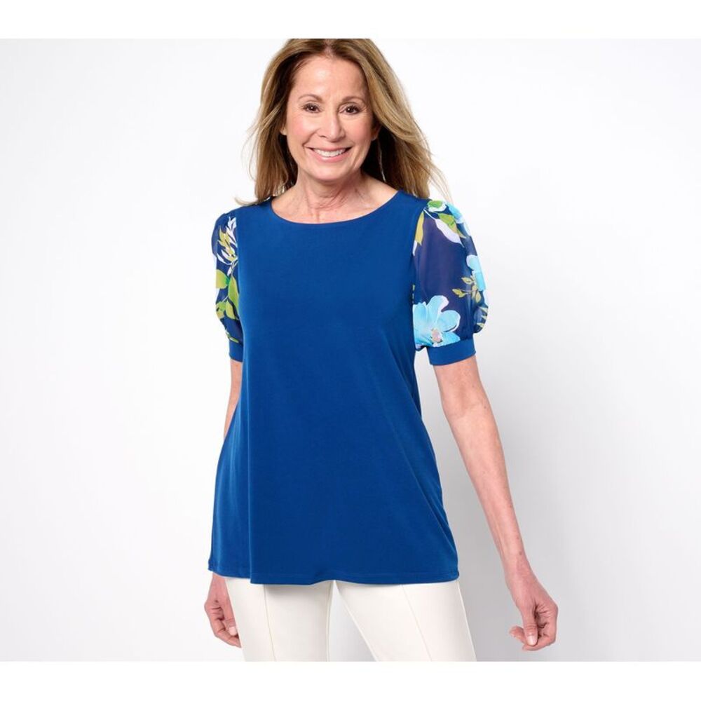 Susan Graver Women's Top Petite 2XP Liquid Knit Scoop Neck Multi-colored A687818
